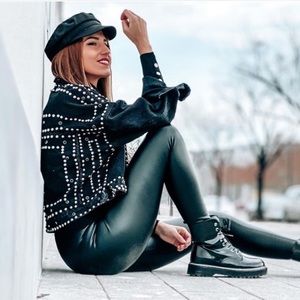 Zara Green Faux Leather Leggings